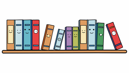 Poster - A row of books on a shelf are arranged in a straight line with each book standing upright and evenly spaced from the next creating a neat and. Cartoon Vector.