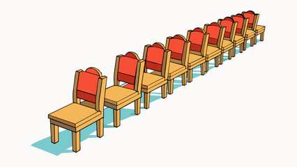 Aufkleber - A row of chairs p in a row each one an equal distance from the next is an example of objects that are justified.. Cartoon Vector.
