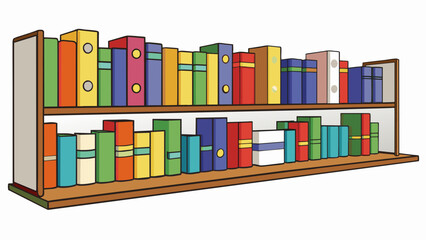 Poster - A row of bookshelves in a library neatly organized and spaced equally apart. Each shelf contains books of the same size and color creating a. Cartoon Vector.