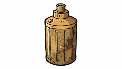 Poster - A rustic metal bottle with a distressed worn finish. It has a simple cylindrical shape and a wide opening at the top making it perfect for storing. Cartoon Vector.