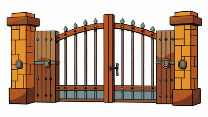 Sticker - A rusty gate rusted from years of exposure to the elements but still willing to open and close providing entry and security for those who pass. Cartoon Vector.