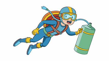 Poster - A scuba diver swimming under the water breathing through a tank of compressed gas which allows them to stay underwater for extended periods of time.. Cartoon Vector.