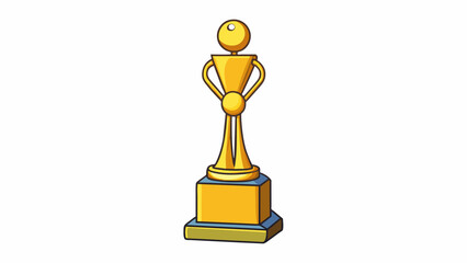 Poster - A shiny gold trophy with a tall slender figure standing triumphantly on top. It has a sy base with intricate designs etched along the edges giving it. Cartoon Vector.