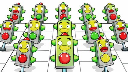 Poster - A set of traffic lights changing from red to yellow to green in a repeating pattern.. Cartoon Vector.
