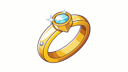 Poster - A shiny gold ring with a small diamond in the center surrounded by intricate etchings along the band. It sparkles in the sunlight and feels smooth to. Cartoon Vector.