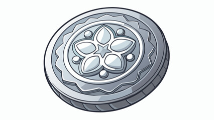 Aufkleber - A shiny silver coin with intricate patterns engraved on its surface.. Cartoon Vector.