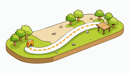 Aufkleber - A simple track runs through the park surrounded by grassy fields and trees. The path is made of worn gravel and is popular a joggers and dog walkers.. Cartoon Vector.