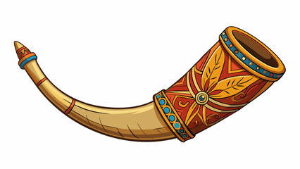 Aufkleber - A silvertipped traditional Sami reindeer horn used for drinking hot lingonberry juice. The intricate carvings on the surface depict scenes from Nordic. Cartoon Vector.