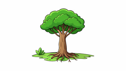 Fototapete - A single tree growing tall and strong in a field its leaves rustling in the wind as it stands independent from other trees in the surrounding forest.. Cartoon Vector.
