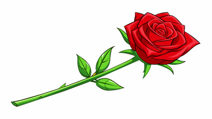 Poster - A single red rose long thorns and delicate petals with a subtle sweet scent.. Cartoon Vector.