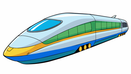 Poster - A sleek and compact Japanese bullet train known for its speed and efficiency. The trains design is futuristic and ergonomic with streamlined curves. Cartoon Vector.