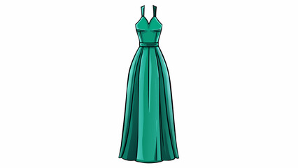 Fototapete - A sleek and modern maxi dress made of a silky material in a deep shade of emerald green. The dress features a halter neckline and a slit at the thigh. Cartoon Vector.