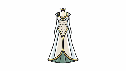 Poster - A sleek and modern wedding dress featuring a plunging neckline and intricate beaded details representing the brides bold and gl personality.. Cartoon Vector.
