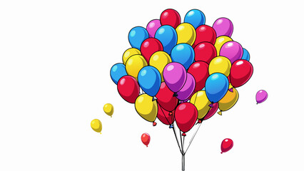 Aufkleber - A single pink balloon floating upwards amid a sky full of red blue and yellow balloons.. Cartoon Vector.