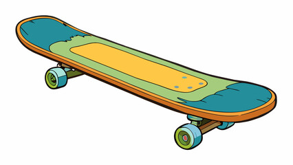Poster - A skateboard lying abandoned on the sidewalk scuffed and worn from years of use. Its once vibrant colors now faded a sign of the adventurous tricks. Cartoon Vector.