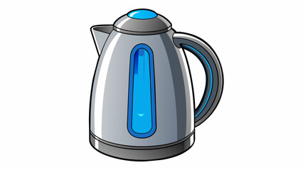 Fototapete - A sleek stainless steel kettle with a curved spout and a pushbutton lid. It also has a temperature control feature and glows blue when the water is. Cartoon Vector.