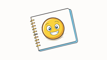 Poster - A small circular sticker with a smiley face strategically p on the top left corner of a blank notebook page marking an upcoming meeting with a. Cartoon Vector.