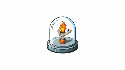 Poster - A small clear glass paperweight with a laserengraved image of a hand holding a torch. The base is flat making it perfect for displaying on a desk or. Cartoon Vector.