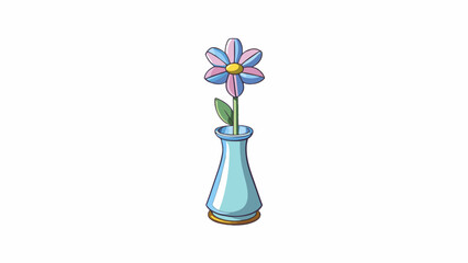 Aufkleber - A small glass vase holds a single delicate flower its petals unfurling gracefully in the quiet stillness of the room.. Cartoon Vector.