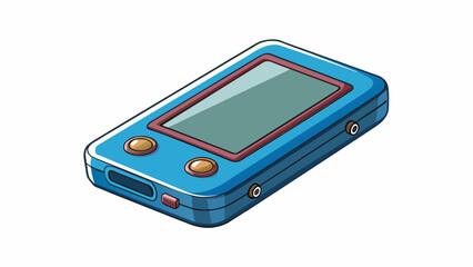 Poster - A small handheld communication tool with a sleek design. It has a glossy finish and a thin body with a small speaker at the top and a charging port at. Cartoon Vector.