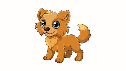 Fototapete - A small fluffy dog with big brown eyes and a wagging tail. This clause provides details about a dogs features indicating its size texture and. Cartoon Vector.