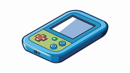 Poster - A small handheld device with a glowing screen displaying various icons and symbols. The device has a smooth plastic casing and fits comfortably in. Cartoon Vector.