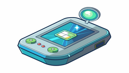 Poster - A small handheld device that seems to have limitless capabilities. It can project holographic images scan and analyze objects and teleport its user to. Cartoon Vector.