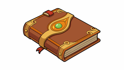 Poster - A small leatherbound journal with intricate designs engraved on the cover filled with blank creamy pages.. Cartoon Vector.
