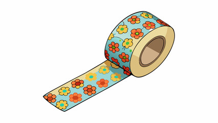 Fototapete - A small roll of delicate washi tape decorated with a colorful floral pattern. The tape is translucent and about 12 inch wide with a slightly sticky. Cartoon Vector.