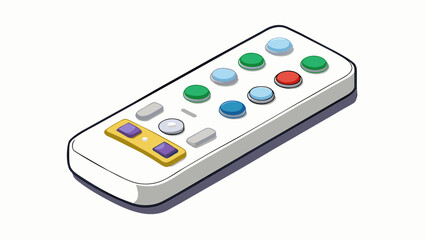 Aufkleber - A small white remote control with various colored buttons that allows you to change the channels and volume on a television.. Cartoon Vector.