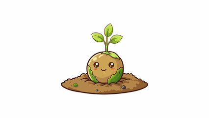 Wall Mural - A small seed nestled in the damp soil surrounded by the protective arms of its parent plant. With the first rays of spring it began to sprout. Cartoon Vector.