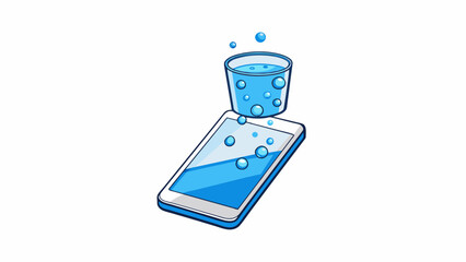 Poster - A small white tablet dissolving in a glass of water releasing gas bubbles and turning the liquid a vibrant blue color.. Cartoon Vector.