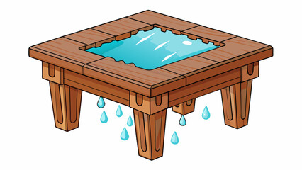 Fototapete - A small wooden table with a deep crack down the middle. It is covered in a thick layer of pooling in small crevices and dripping onto the floor below.. Cartoon Vector.