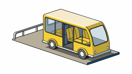 Poster - A small yellow bus with a wheelchair ramp on one side and a tall narrow door on the other. It has shorter seats and lower ceilings inside to. Cartoon Vector.
