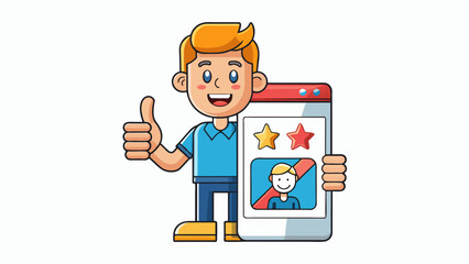Aufkleber - A social media influencer posing with a new product giving a genuine and enthusiastic review while encouraging their followers to try it out. Object. Cartoon Vector.