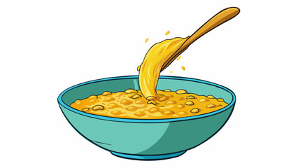Aufkleber - A smooth velvety liquid poured into a cereal bowl creating a swirling pattern as it combines with the grains.. Cartoon Vector.