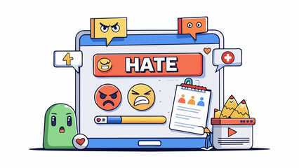 Wall Mural - A social media post featuring hate speech and derogatory slurs causing harm and discrimination towards a specific group.. Cartoon Vector.