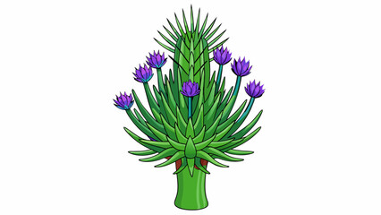 Poster - A spiky plant with long thin leaves that grow in s. Its stem is a deep green color and it produces small purple flowers in the spring. It is commonly. Cartoon Vector.
