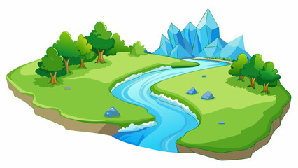 Aufkleber - A sparkling stream its crystal clear waters weaving through the lush greenery providing a peaceful and tranquil setting for reflection and relaxation.. Cartoon Vector.