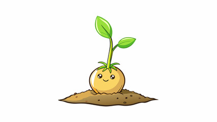Poster - A sprout emerging from a tiny seed pushing through the soil and reaching upwards towards the sunlight. Its stem is thin and green with small leaves. Cartoon Vector.