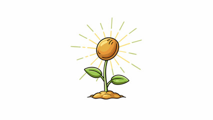 Poster - A sprouting seed in a flourishing garden its small leaves reaching towards the sun a sign of progress and growth towards achievement.. Cartoon Vector.