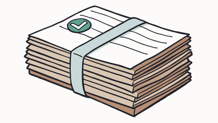 Fototapete - A stack of folded pieces of paper each one bearing a single stamped symbol rests on a table. These are the votes that have been counted and will soon. Cartoon Vector.
