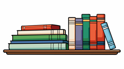 Fototapete - A stack of books on a shelf with the ones in the front clearly visible and easy to reach but the ones at the back are obscured and require effort to. Cartoon Vector.