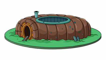 Poster - A sticky dark substance that coats the inside of a septic tank with a distinct ammonia odor. It is thick and sludgy in consistency.. Cartoon Vector.