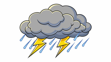 Poster - A storm cloud brewing and darkening with lightning bolts striking down at the ground.. Cartoon Vector.
