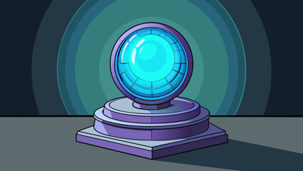 Poster - A strange glowing orb sat atop a pedestal in the middle of a dark empty room. It seemed to pulse with an otherworldly energy casting an eerie light. Cartoon Vector.