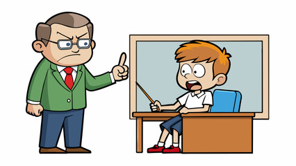 Wall Mural - A student assuming that their teacher is always gy and unfair because they once saw them scolding another student in class.. Cartoon Vector.