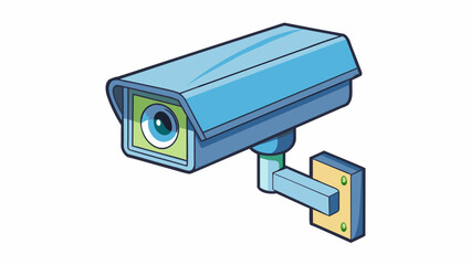 Poster - A surveillance camera mounted on a wall and equipped with night vision and motion detection provides protection by monitoring and recording any suious. Cartoon Vector.