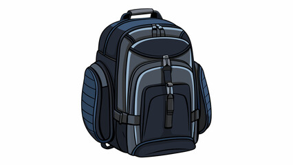 Fototapete - A sy backpack with multiple zippered pockets for organization made of durable black fabric and padded ss for comfortable wear.. Cartoon Vector.