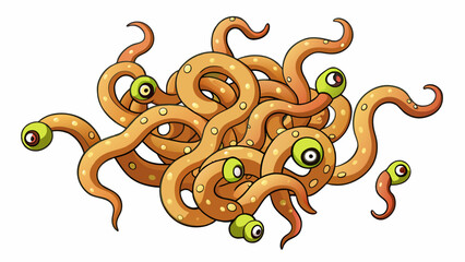 Aufkleber - A swarm of writhing tentacles each covered in slimy suction cuplike appendages slithering towards its prey with an insatiable hunger.. Cartoon Vector.